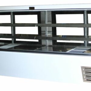 Cooltech Refrigerated High Deli Meat Display Case 117” with glass front and multiple shelves, isolated on a white background.