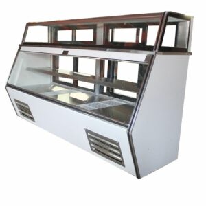 Empty Cooltech Refrigerated 7-11 Style Deli Meat Case 84” with glass windows and sliding doors on a white background.