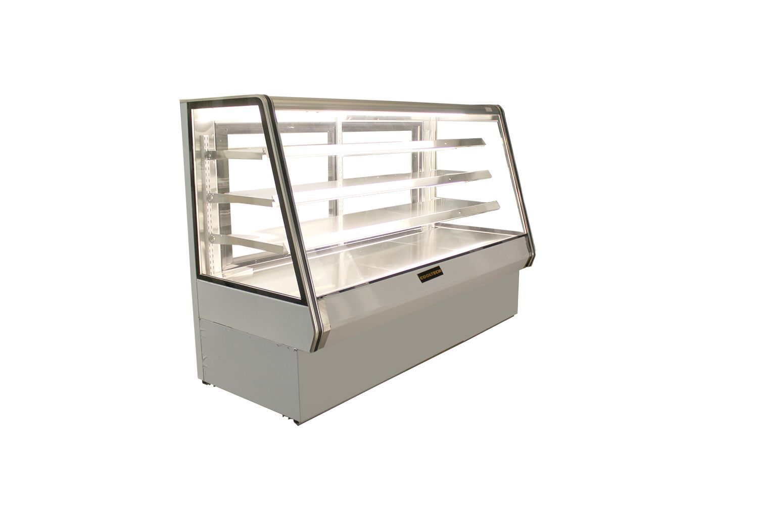 Cooltech Dry High Bakery Pastry Display Case 72" with glass enclosure and multiple shelves, isolated on a white background.