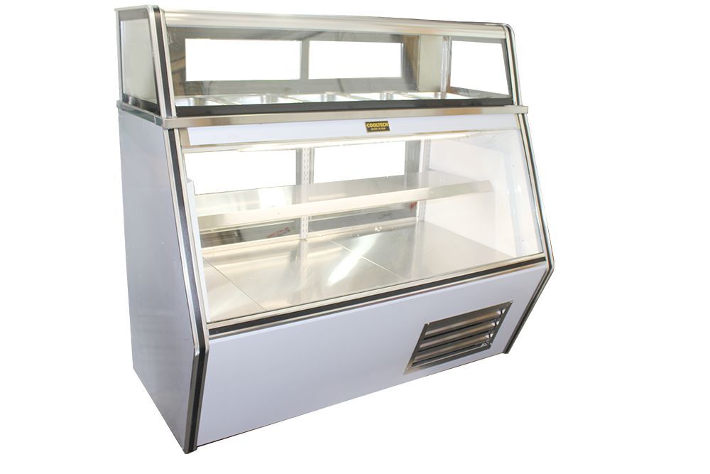 An empty Cooltech Refrigerated 7-11 Style Deli Meat Case 72" with glass windows on three sides and adjustable interior shelves.